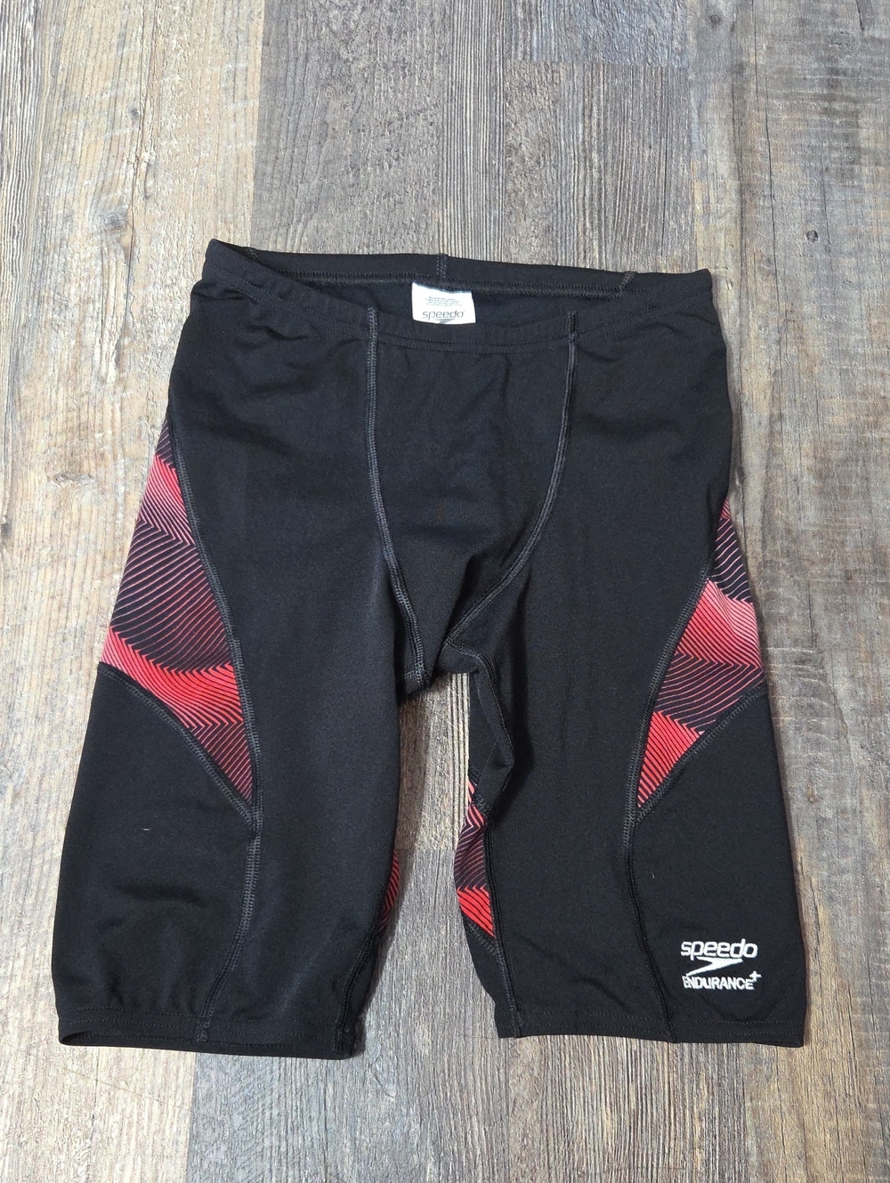 Speedo Black Jammer Swim Shorts with Red Side Panels